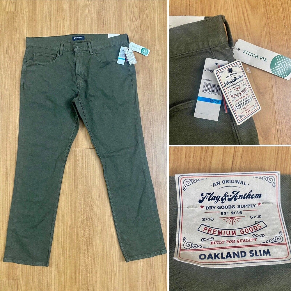 Flag & Anthem Oakland Slim Stretch Denim Jeans Olive Green Men's 36 x 30